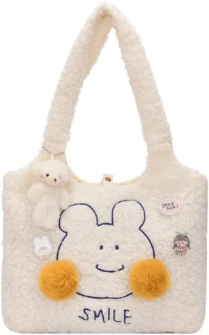 JHTPSLR Kawaii Tote Bag with Accessories Aesthetic Lamb Like Tote Purse Kawaii Shoulder Bag Cute Kawaii Handbag for Women
