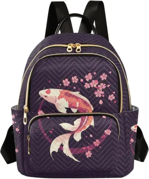 JIPONI Oriental Style Koi Small Backpack for Women, Travel Purse Back Pack, Casual Daypack, Lightweight Bag-S