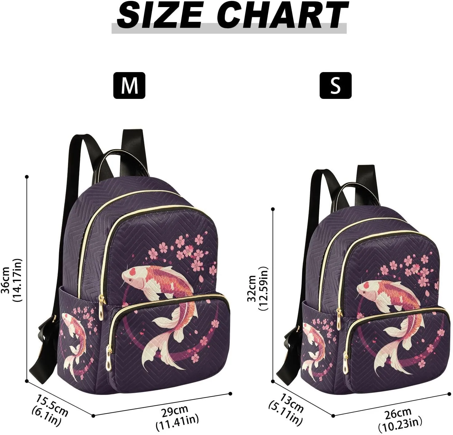 JIPONI Oriental Style Koi Small Backpack for Women, Travel Purse Back Pack, Casual Daypack, Lightweight Bag-S