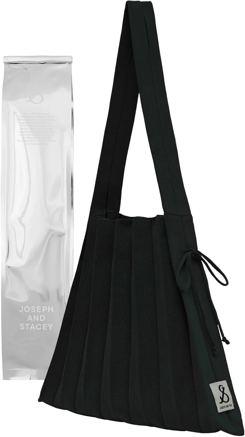 JOSEPH & STACEY Lucky Pleats Knit Bag Solid M | Sustainable Foldable Women's Tote Bag | Lightweight Minimalist Everyday Bag