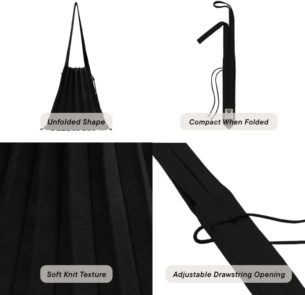 JOSEPH & STACEY Lucky Pleats Knit Bag Solid M | Sustainable Foldable Women's Tote Bag | Lightweight Minimalist Everyday Bag