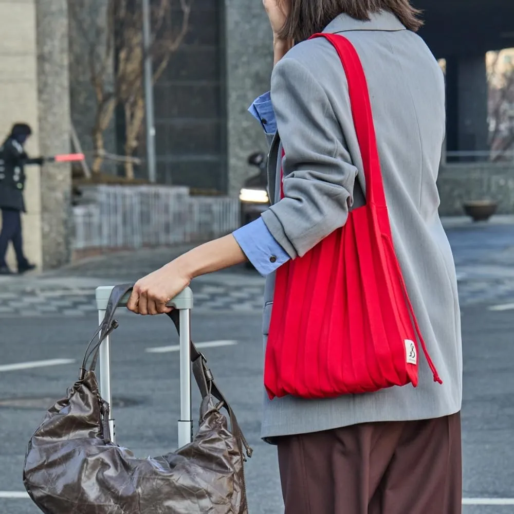 JOSEPH & STACEY Lucky Pleats Knit Bag Solid M | Sustainable Foldable Women's Tote Bag | Lightweight Minimalist Everyday Bag