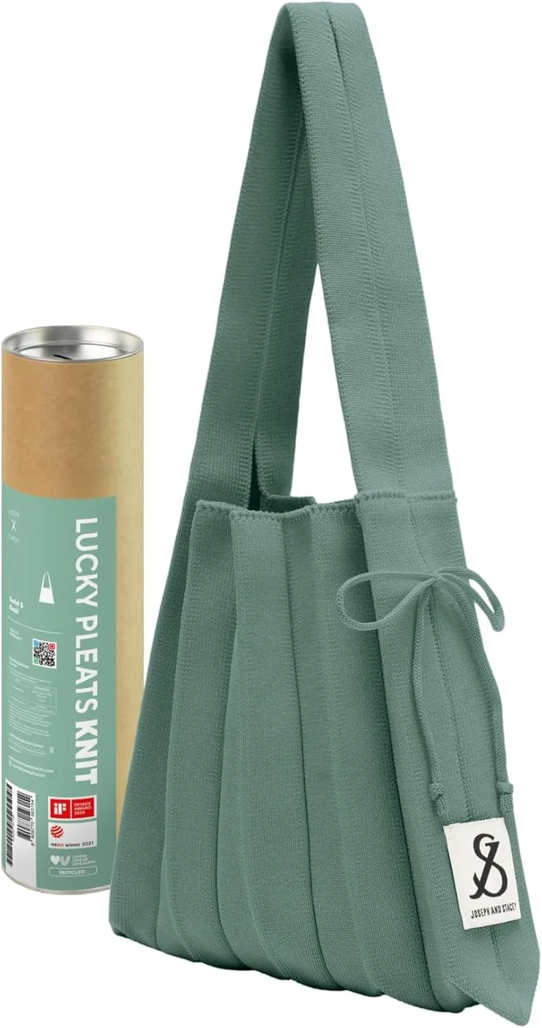 JOSEPH & STACEY Lucky Pleats Knit Bag Solid S | Sustainable Foldable Women's Tote Bag | Lightweight Minimalist Everyday Bag