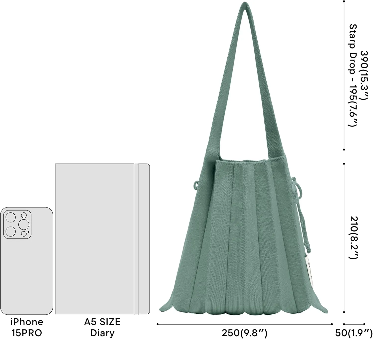 JOSEPH & STACEY Lucky Pleats Knit Bag Solid S | Sustainable Foldable Women's Tote Bag | Lightweight Minimalist Everyday Bag