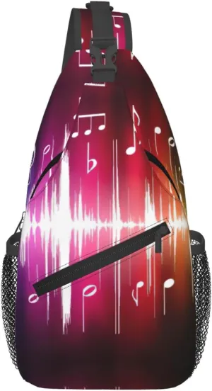 Jumping Musical Notes Print Sling Bag Crossbody Backpack For Women Men Hiking Travel Over The Shoulder Multipurpose Bag