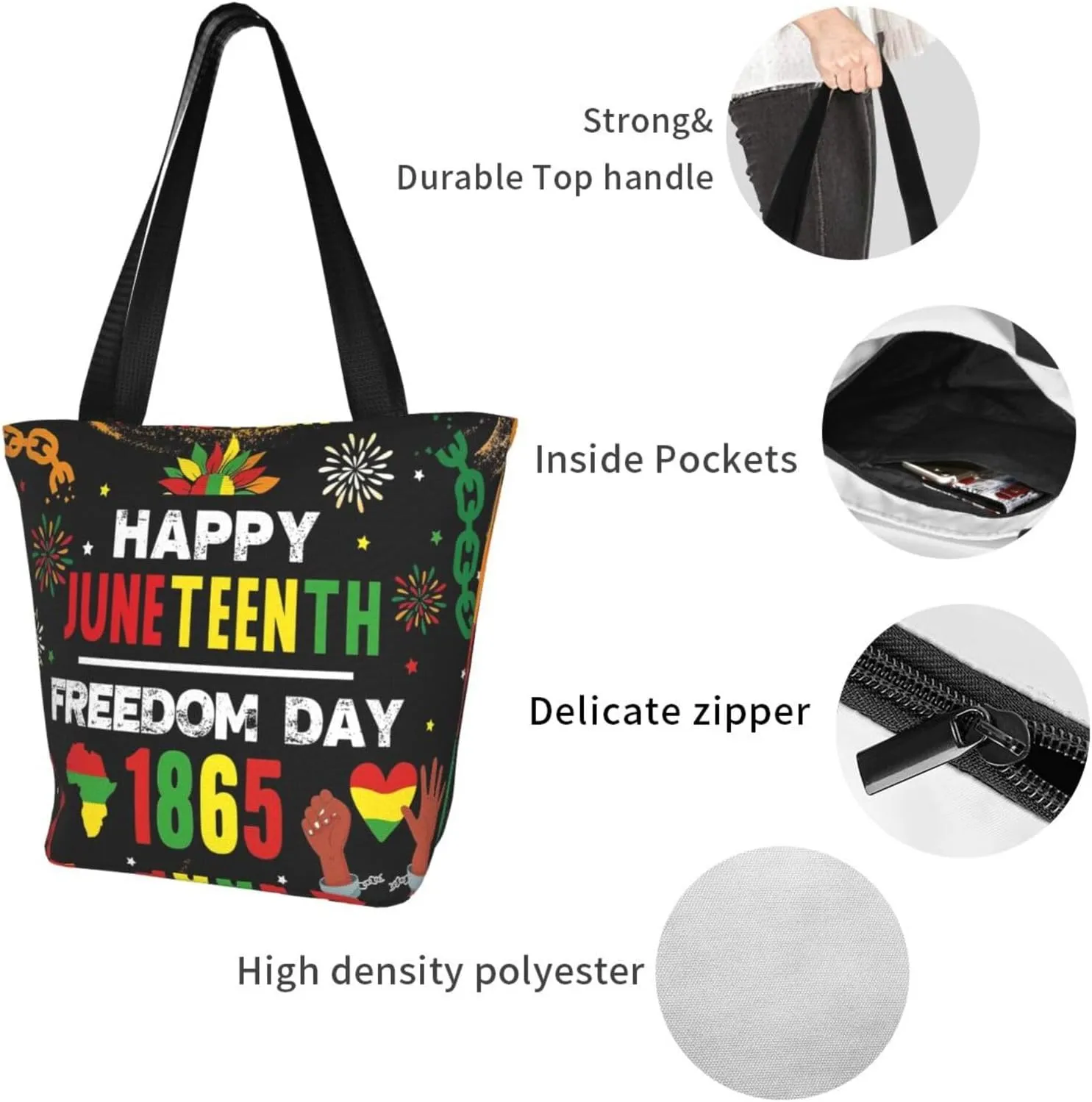 Juneteenth 1865 Sunflower Black History Month Women's Tote Bag Lightweight Shopping Handbag Travel Shoulder Bag