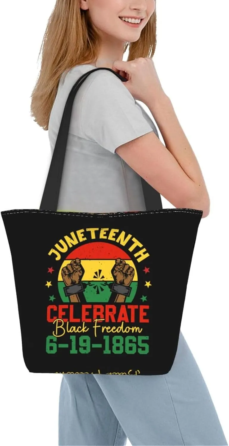 Juneteenth Black History Month American Flag Women's Tote Bag Lightweight Shopping Handbag Travel Shoulder Bag