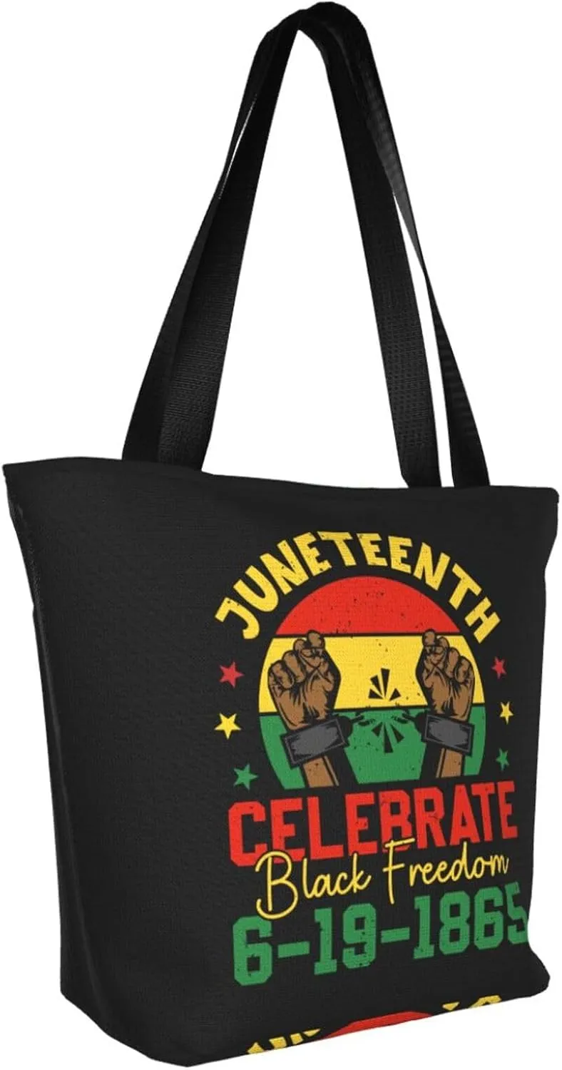 Juneteenth Black History Month American Flag Women's Tote Bag Lightweight Shopping Handbag Travel Shoulder Bag
