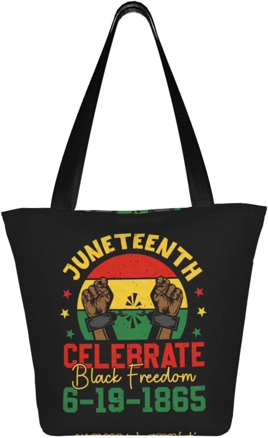 Juneteenth Black History Month American Flag Women's Tote Bag Lightweight Shopping Handbag Travel Shoulder Bag