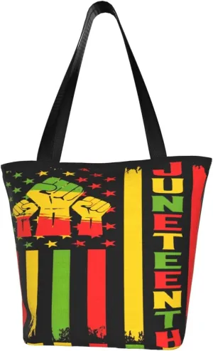 Juneteenth Black History Month American Flag Women's Tote Bag Lightweight Shopping Handbag Travel Shoulder Bag