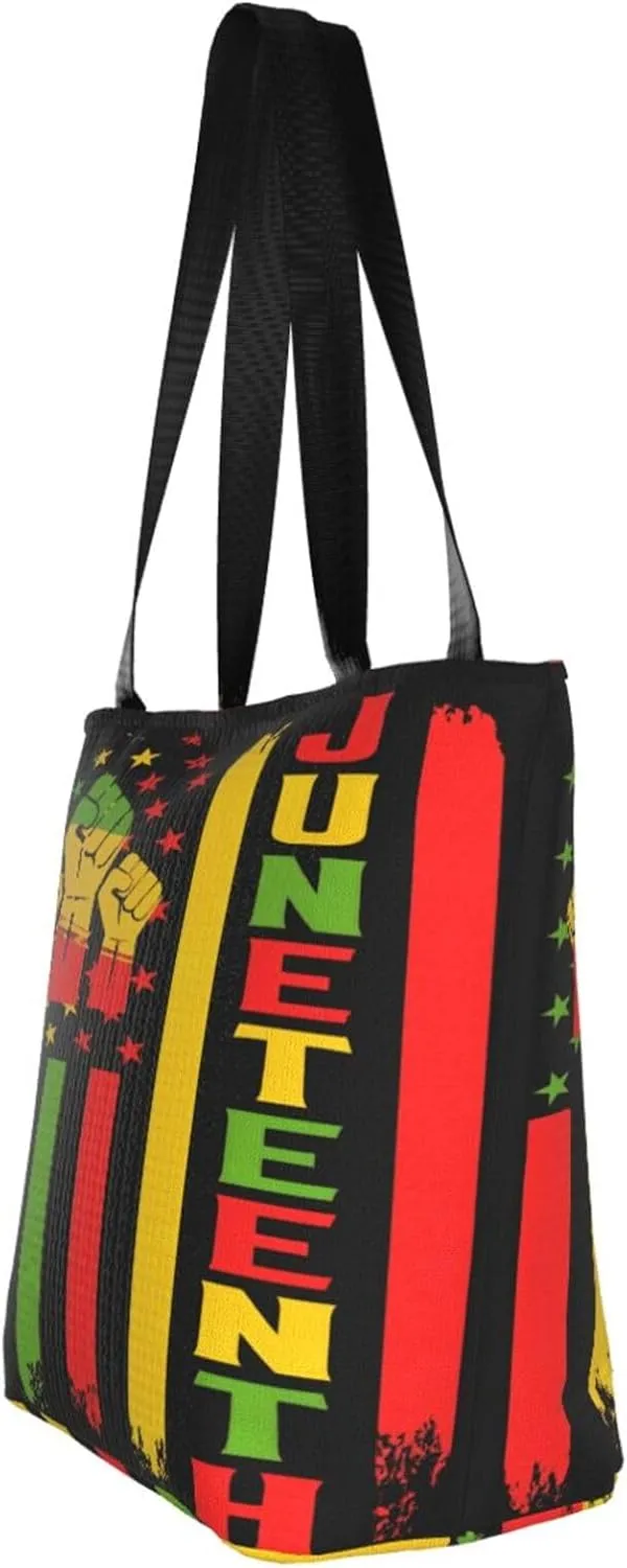 Juneteenth Black History Month American Flag Women's Tote Bag Lightweight Shopping Handbag Travel Shoulder Bag