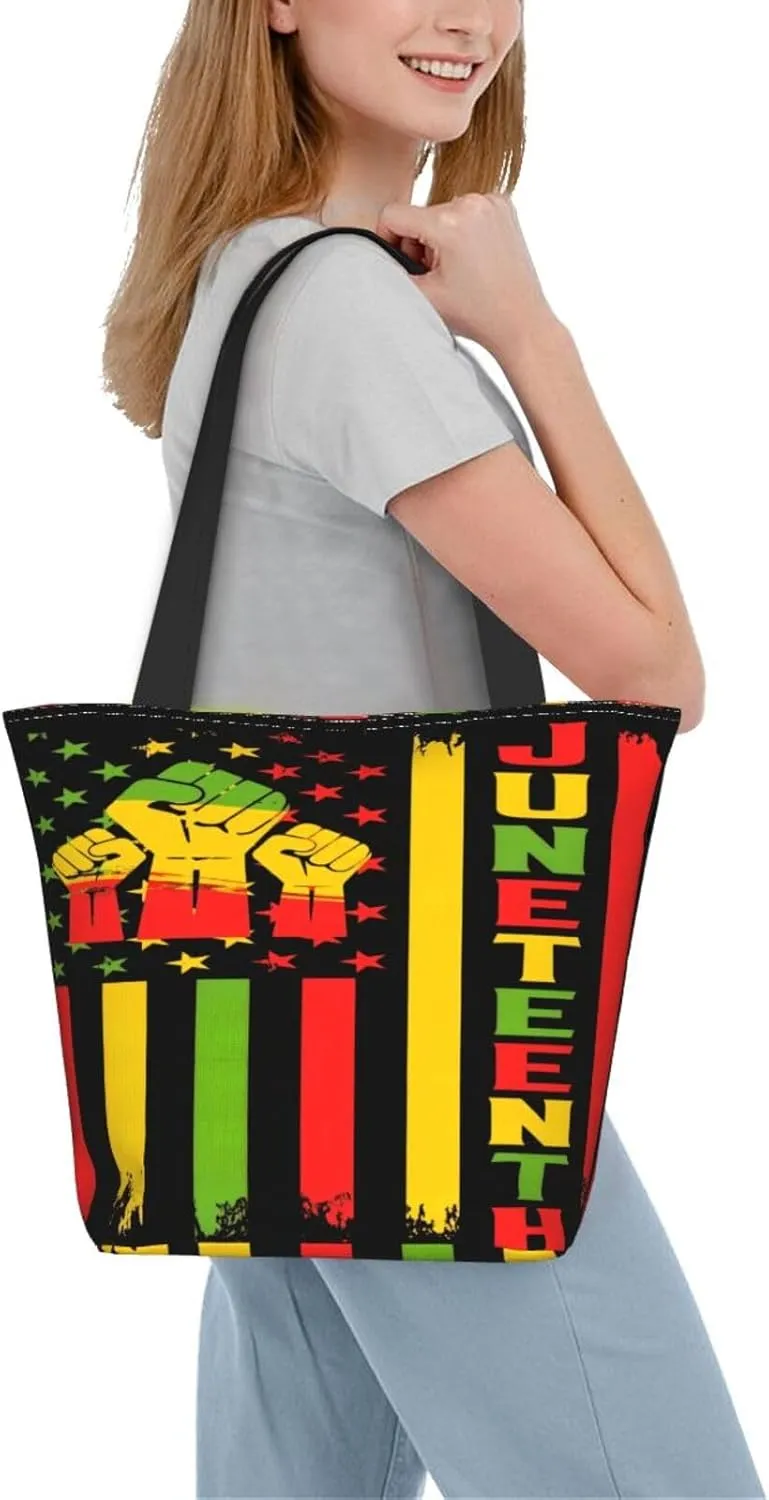 Juneteenth Black History Month American Flag Women's Tote Bag Lightweight Shopping Handbag Travel Shoulder Bag
