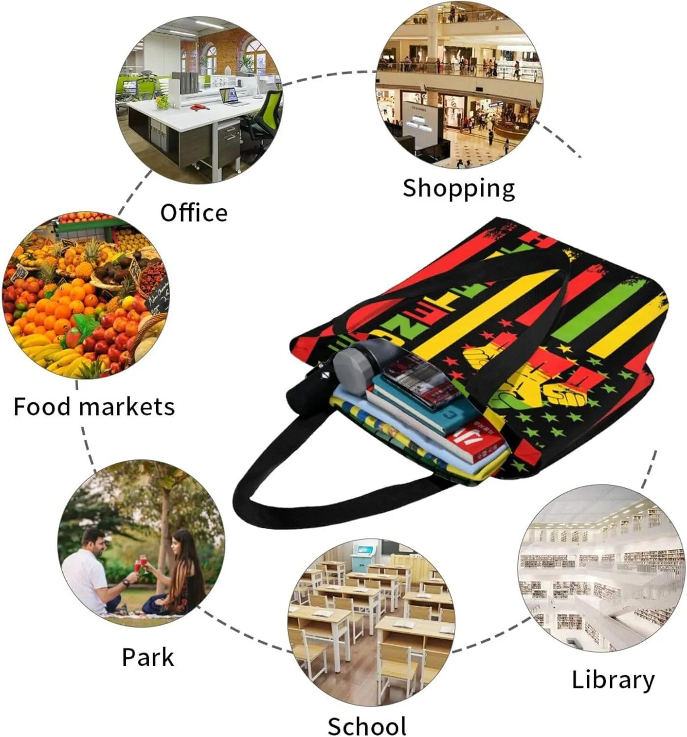 Juneteenth Black History Month American Flag Women's Tote Bag Lightweight Shopping Handbag Travel Shoulder Bag