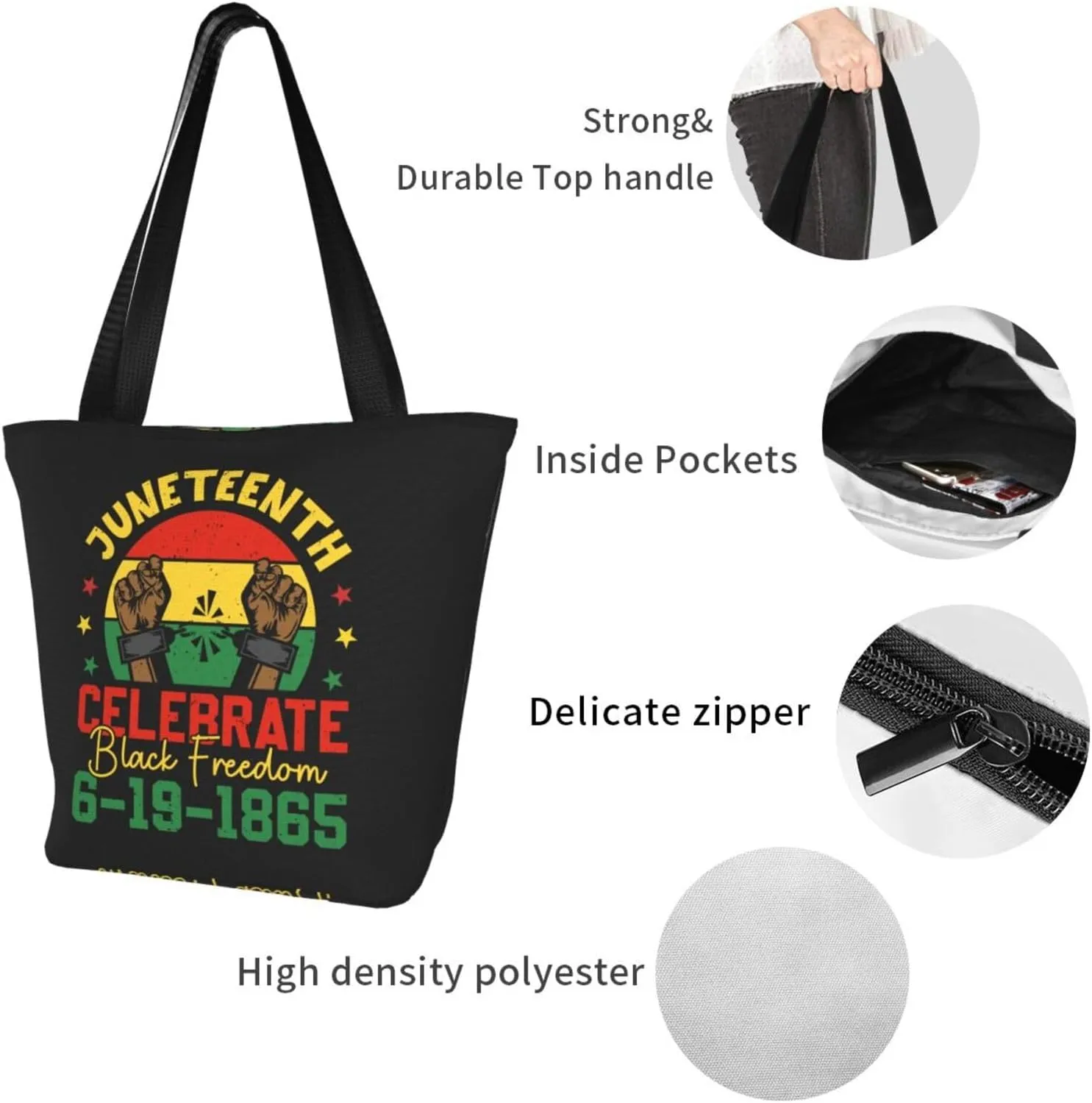 Juneteenth Black History Month American Flag Women's Tote Bag Lightweight Shopping Handbag Travel Shoulder Bag