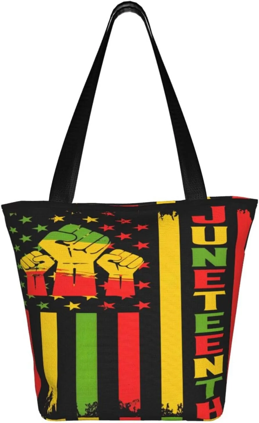 Juneteenth Black History Month American Flag Women's Tote Bag Lightweight Shopping Handbag Travel Shoulder Bag