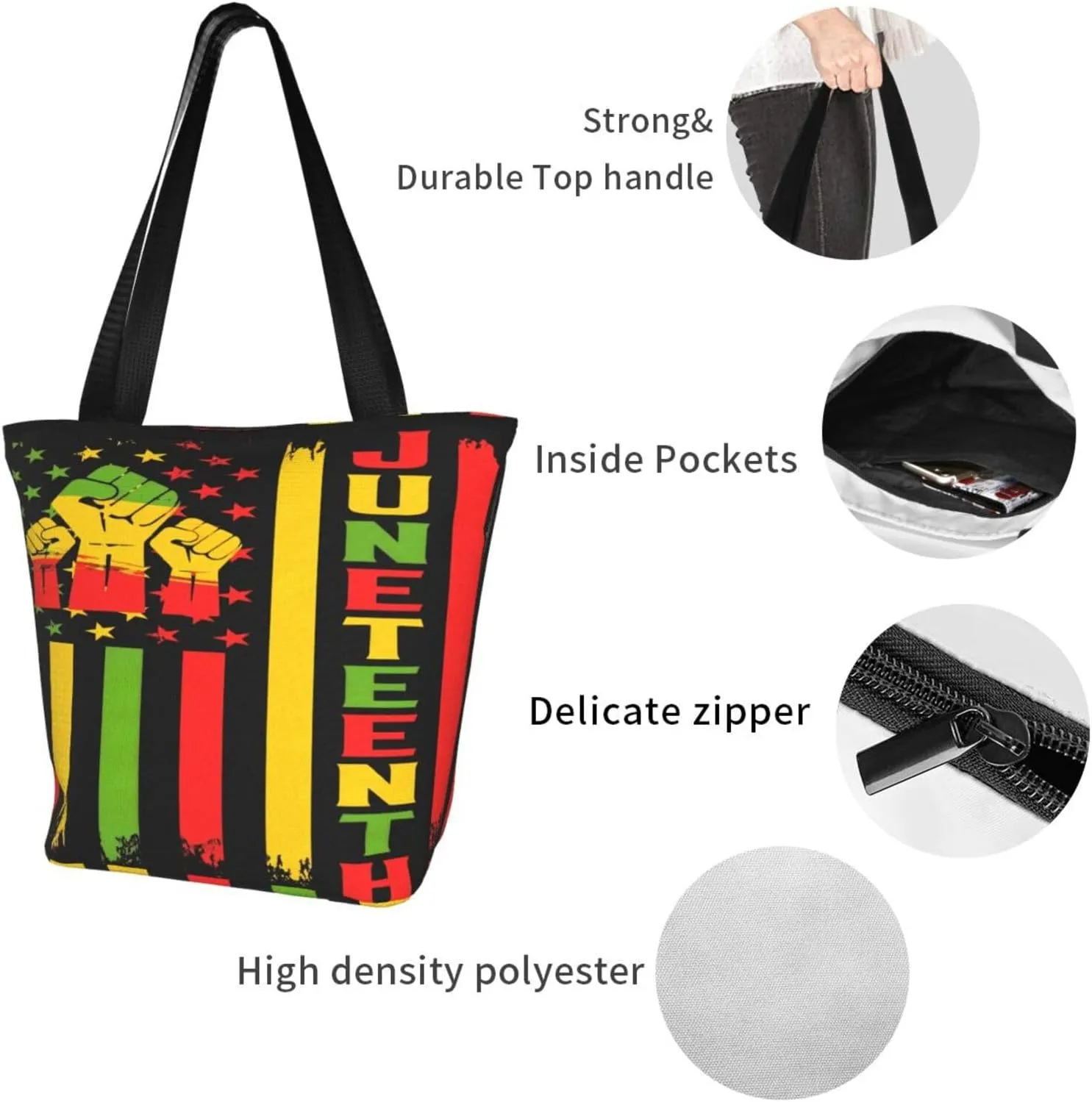 Juneteenth Black History Month American Flag Women's Tote Bag Lightweight Shopping Handbag Travel Shoulder Bag