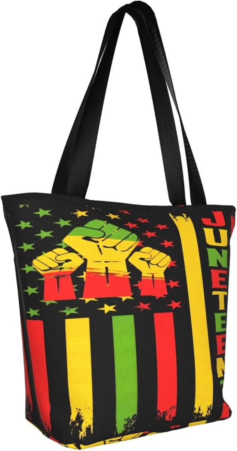 Juneteenth Black History Month American Flag Women's Tote Bag Lightweight Shopping Handbag Travel Shoulder Bag