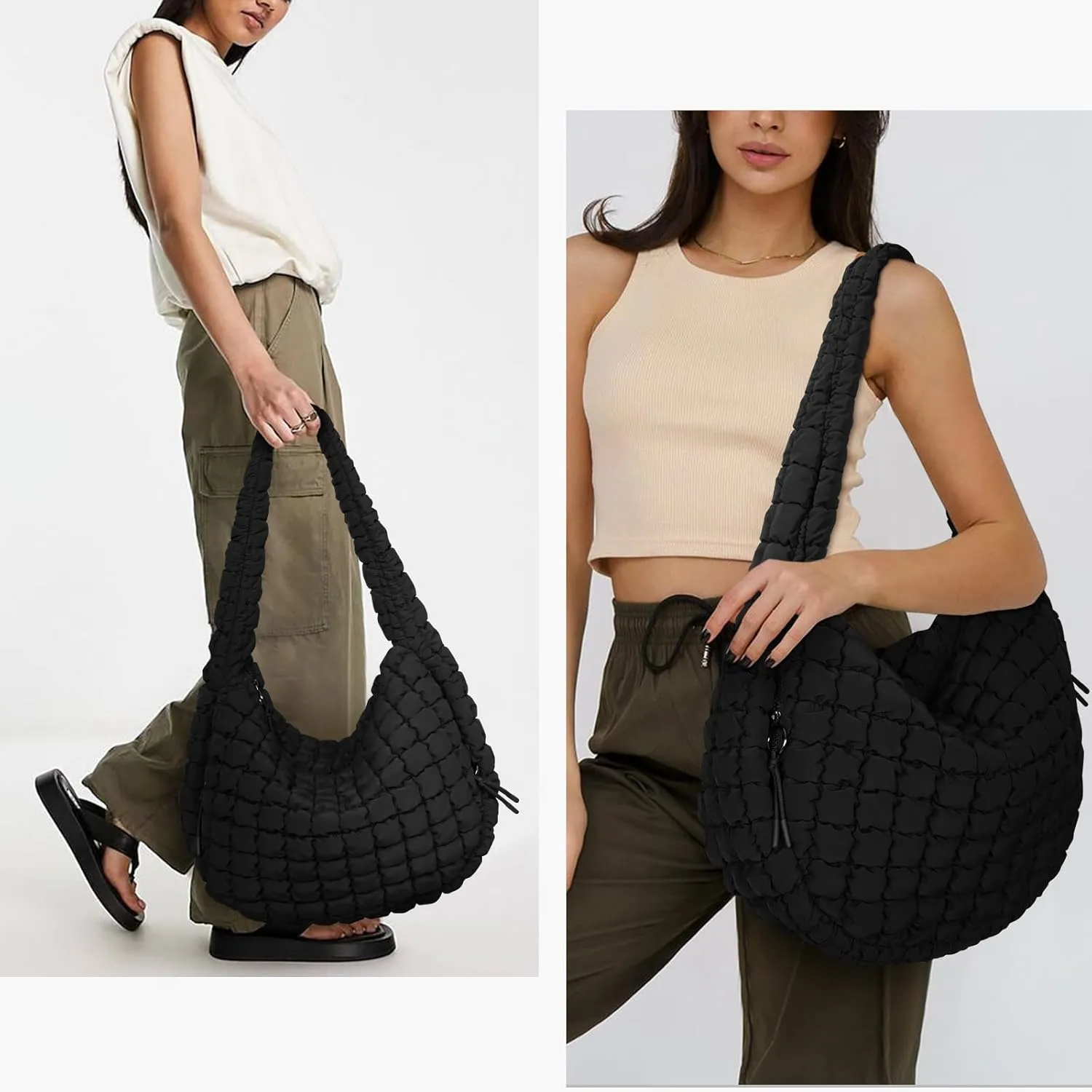 Juoxeepy Quilted Tote Bag Large Carryall Puffer Shoulder Bag Lightweight Padding Hobo Bag
