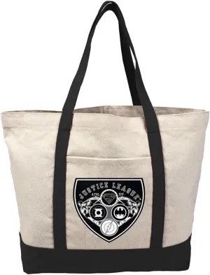 Justice League Athletic Shield Logo Tote Bag External Pocket, Reusable Shoulder Bag for Shopping, Beach, Royal Collection
