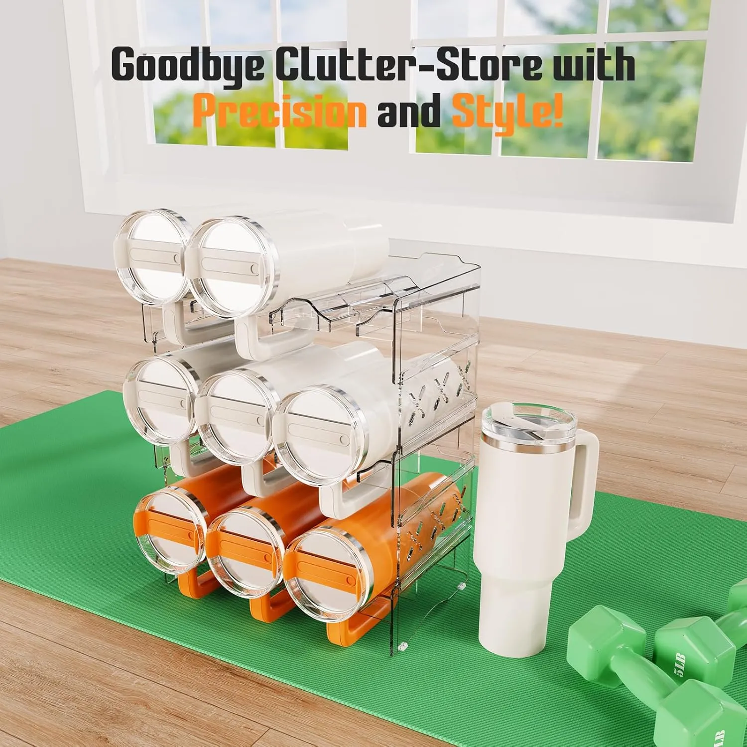 JYPS Water Bottle Tumbler Organizer, Stackable Stanley 40oz with Handle Cup Organizer, Large Water Bottle Holder Stanley Cup Accessories for Cabinet Pantry Kitchen Organizers and Storage(9-Bottle)