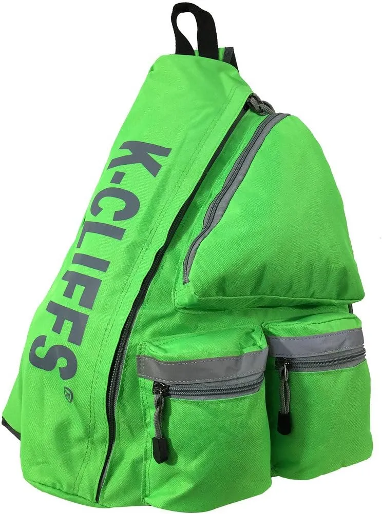 K-Cliffs Safety Sling Backpack Bright Color Travel Body Bag Messenger Bag Daypack School Student Bookbag With Reflective Stripe (Safety Green)
