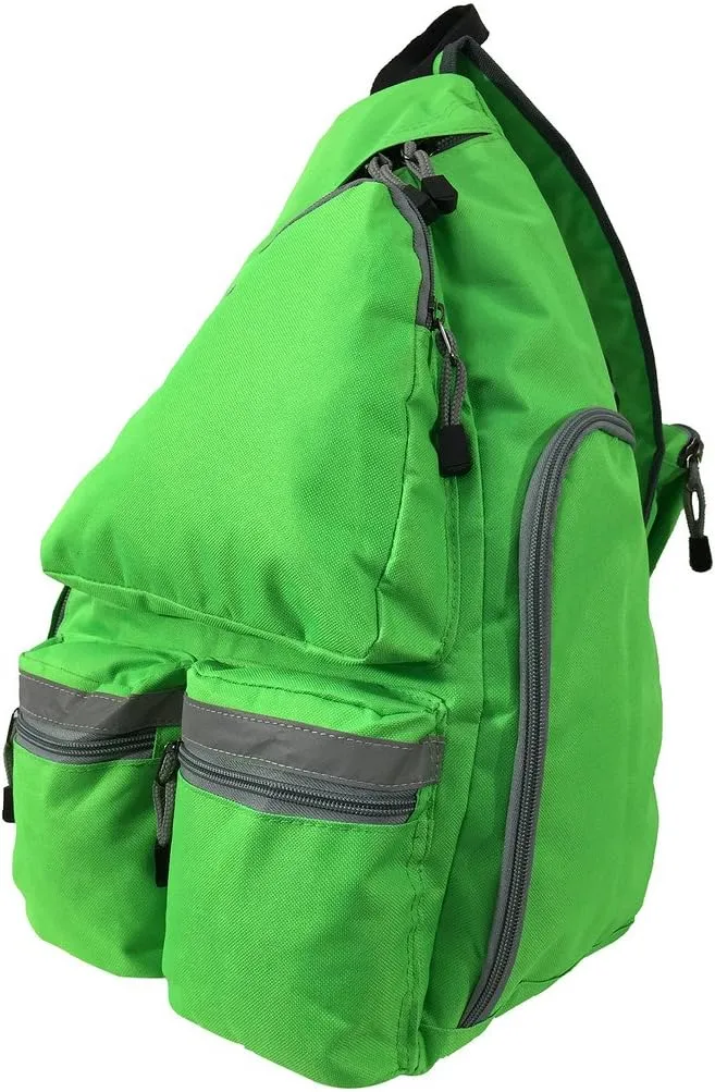 K-Cliffs Safety Sling Backpack Bright Color Travel Body Bag Messenger Bag Daypack School Student Bookbag With Reflective Stripe (Safety Green)