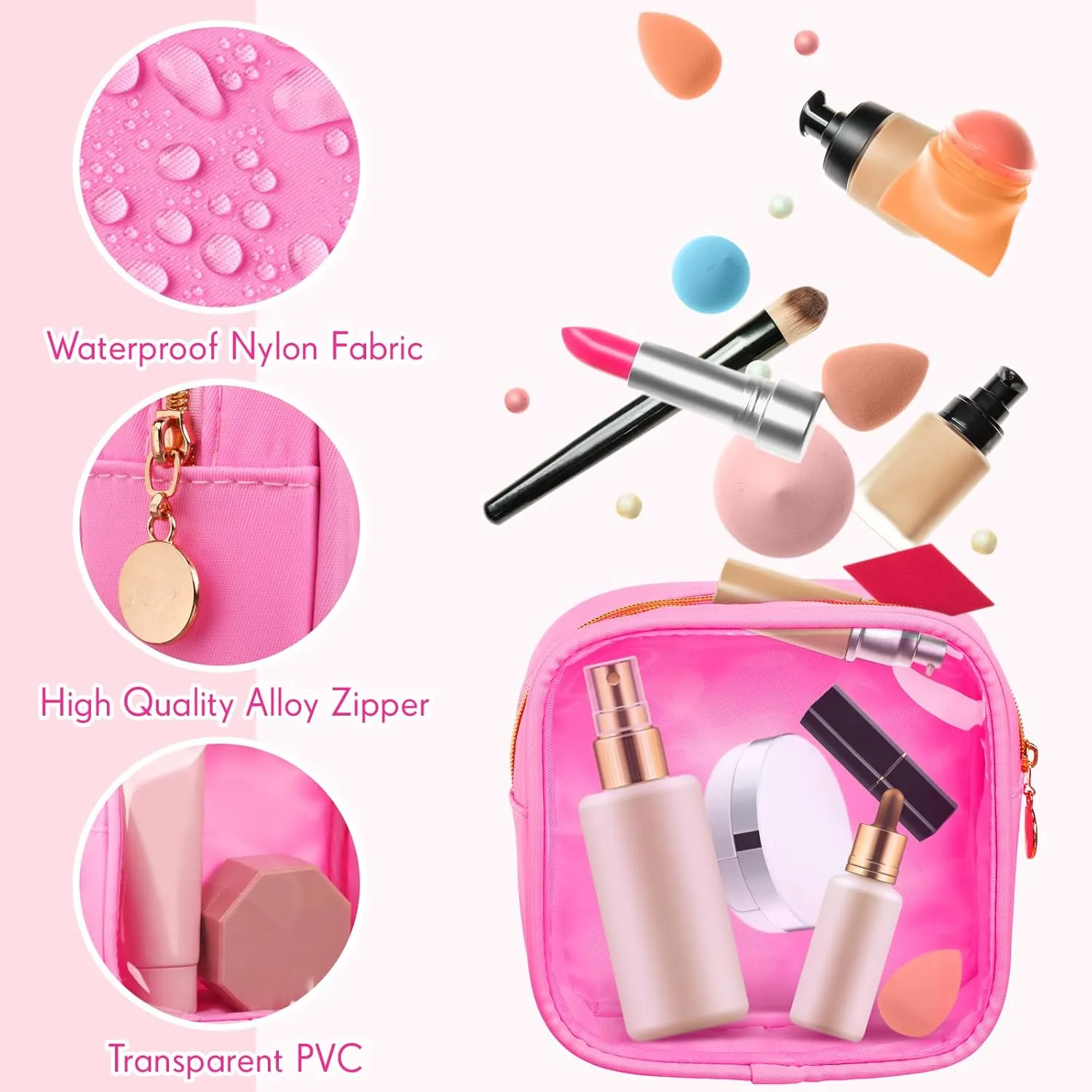 Kacctyen 12 Pcs Mini Makeup Bag Nylon Small Pouch for Purse Mini Square Nylon Pouch with Zipper Small Cosmetic Travel Makeup Bag Purse Organizer for Women(Elegant Color,Translucent)