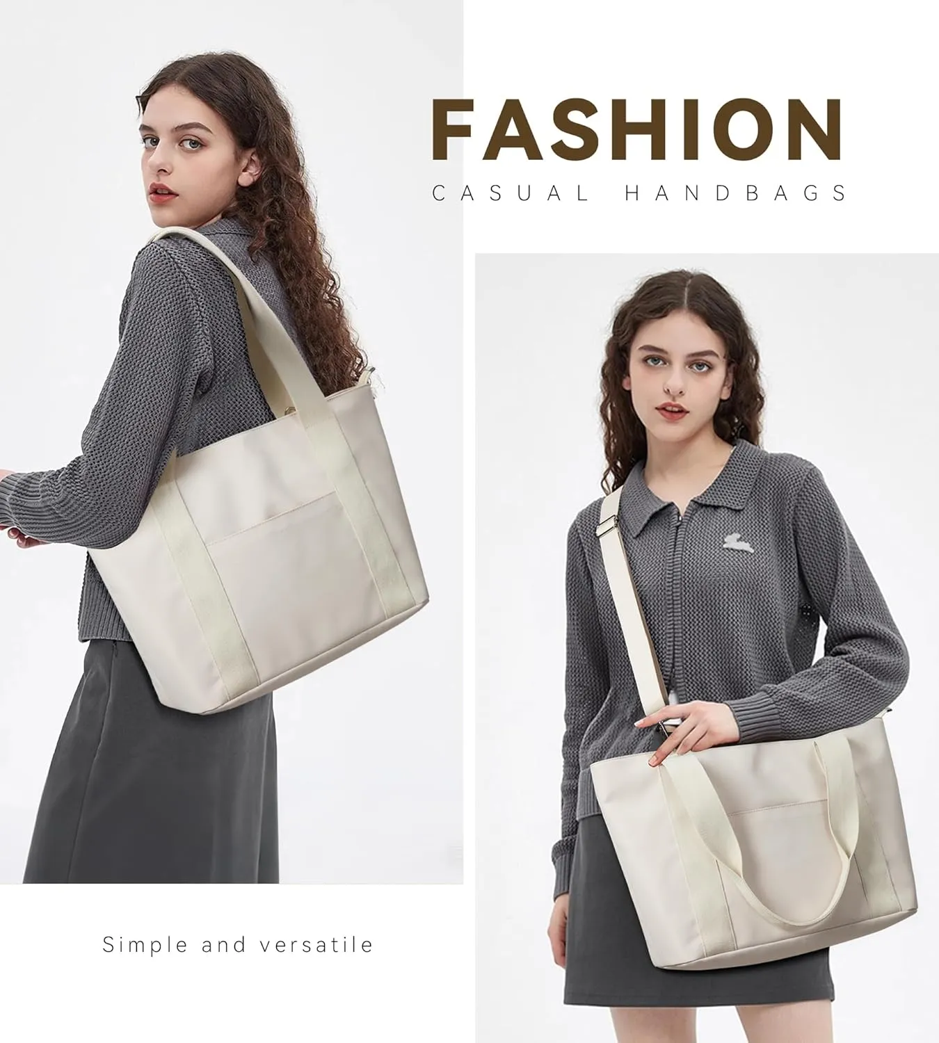 KALIDI Tote Bag for Women,Shoulder Bag with Laptop Compartment for work Leisure Nylon Top-Handle Foldable Weekend