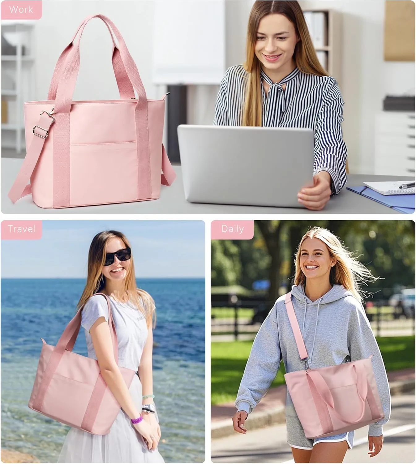 KALIDI Tote Bag for Women,Shoulder Bag with Laptop Compartment for work Leisure Nylon Top-Handle Foldable Weekend