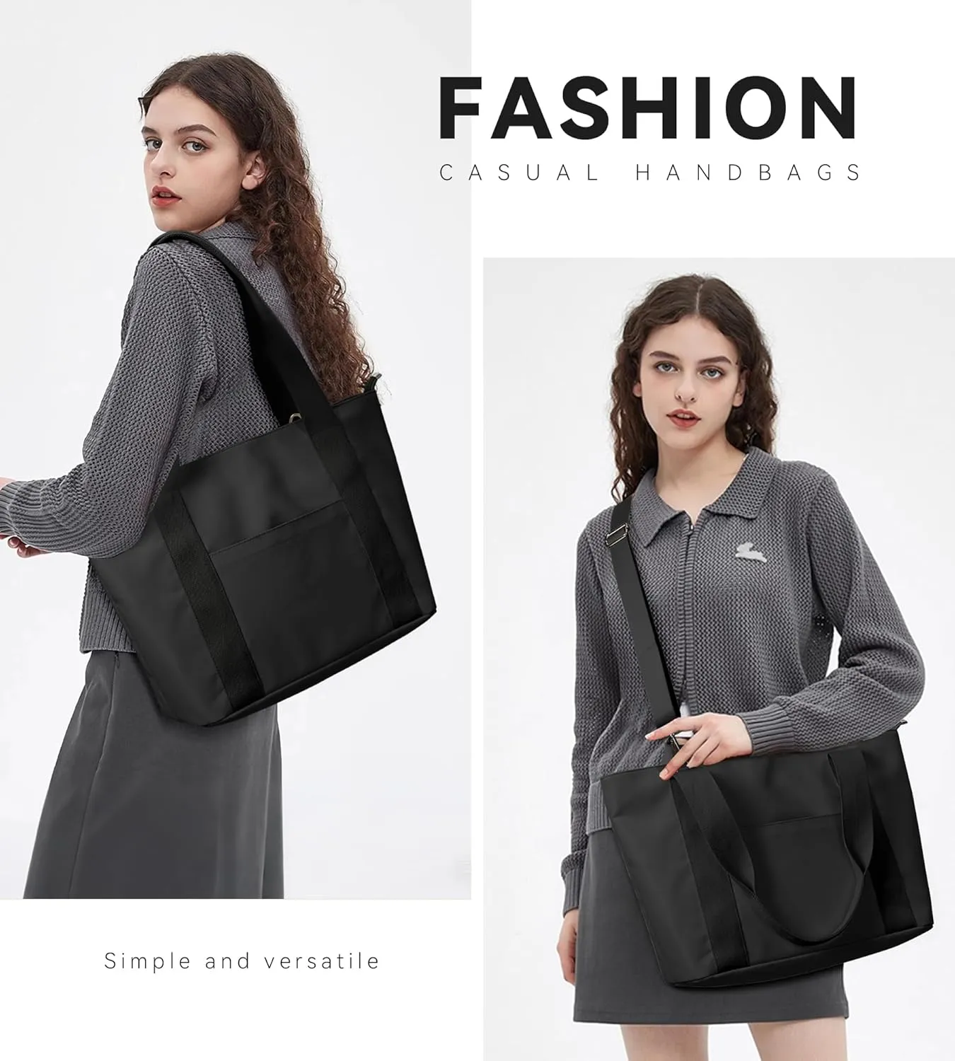 KALIDI Tote Bag for Women,Shoulder Bag with Laptop Compartment for work Leisure Nylon Top-Handle Foldable Weekend