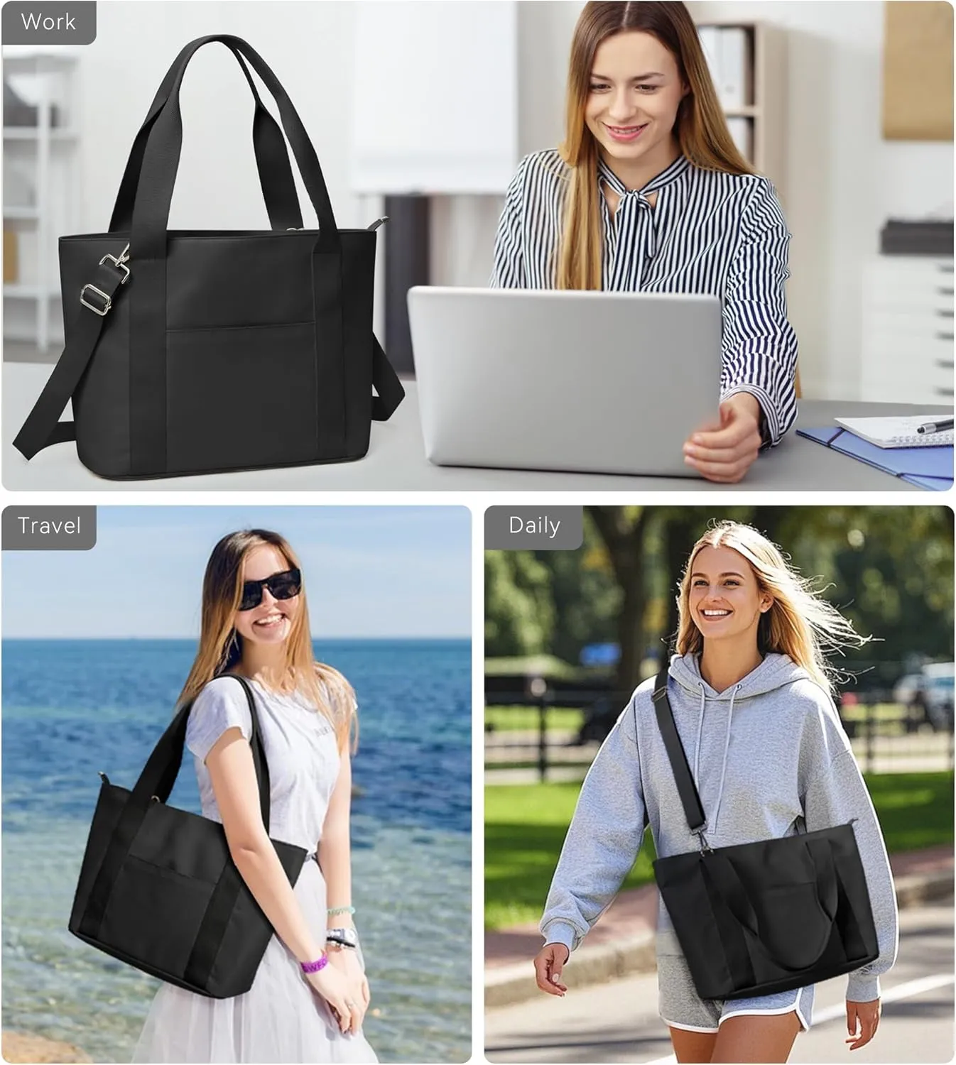 KALIDI Tote Bag for Women,Shoulder Bag with Laptop Compartment for work Leisure Nylon Top-Handle Foldable Weekend