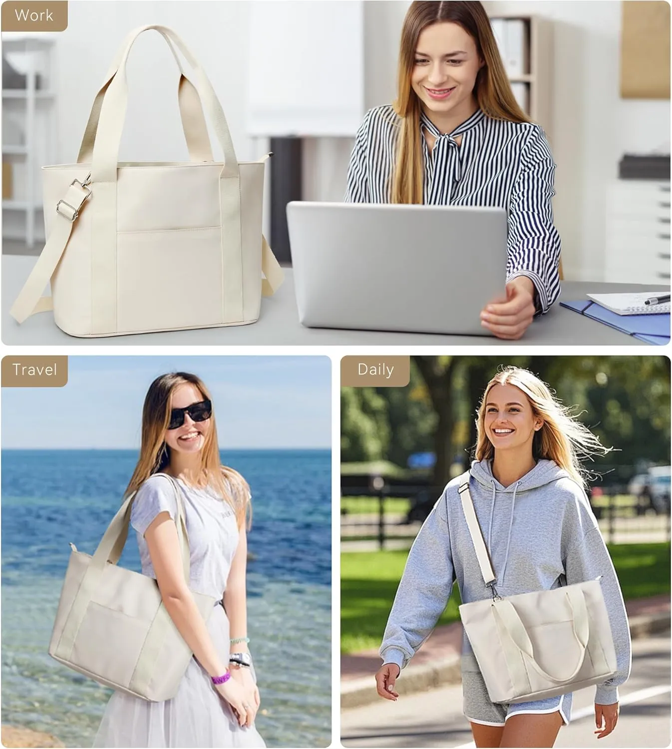 KALIDI Tote Bag for Women,Shoulder Bag with Laptop Compartment for work Leisure Nylon Top-Handle Foldable Weekend