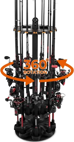 KastKing V16 Fishing Rod Rack With Rotating Base- Fishing Pole Rack Holds Up to 16 Fishing Rods or Combos, Lightweight and Durable ABS Construction, Space-Saving Fishing Rod Holders for Garage