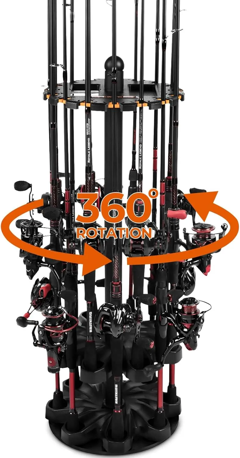 KastKing V16 Fishing Rod Rack With Rotating Base- Fishing Pole Rack Holds Up to 16 Fishing Rods or Combos, Lightweight and Durable ABS Construction, Space-Saving Fishing Rod Holders for Garage