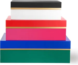 kate spade new york Decorative Storage Boxes with Lids, 3 Pack Sturdy Organizer Storage Bins, Includes Small Medium Large Pink Nesting Boxes with Magnetic Closure (Colorblock)