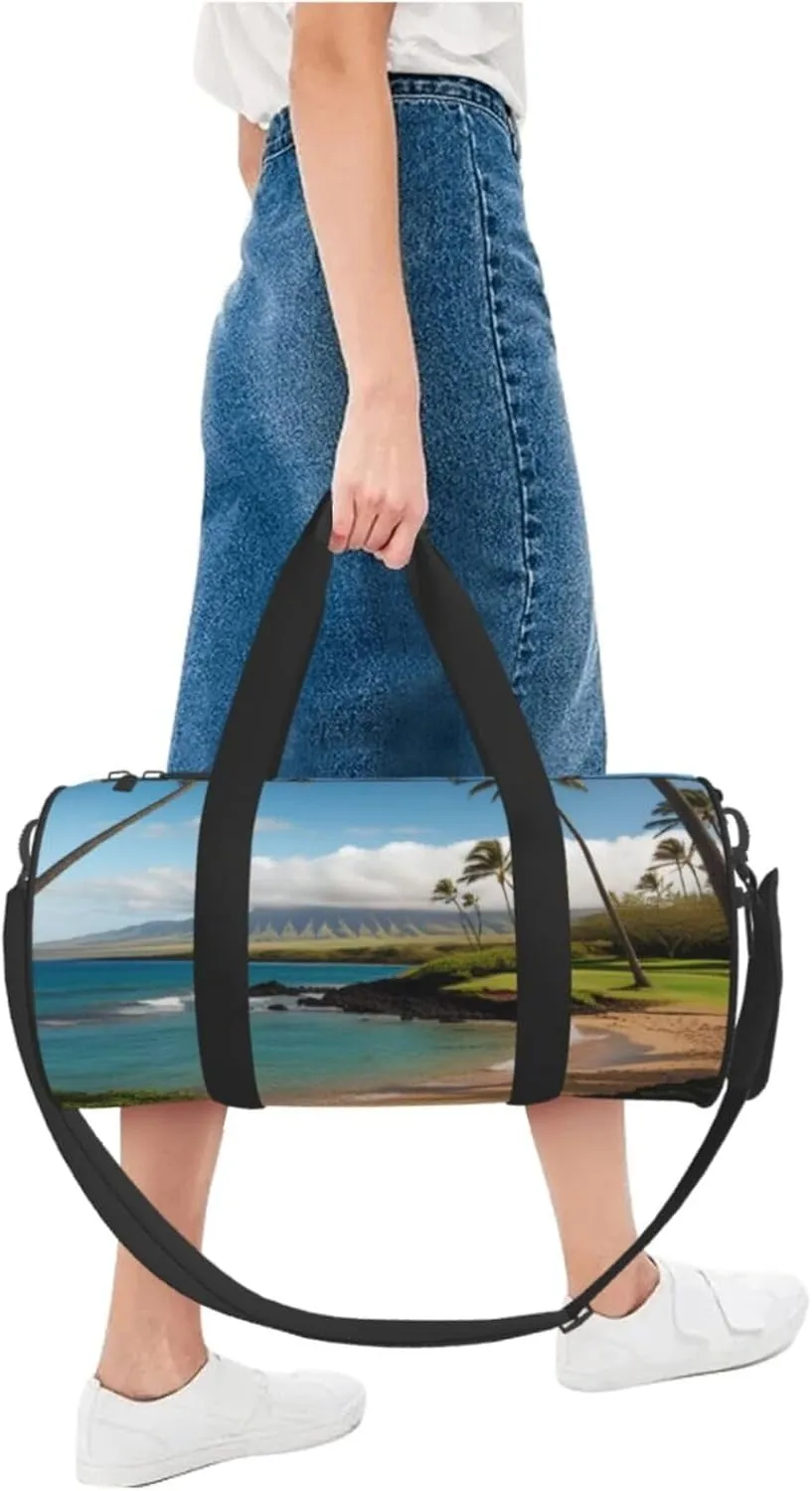 Kauai Hawaii Seashore Printed Travel Bag,Round Personal Item Storage bag,Foldie Duffel Bag for Traveling Vacation,Fitness,Sports