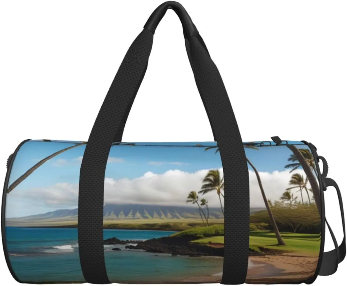 Kauai Hawaii Seashore Printed Travel Bag,Round Personal Item Storage bag,Foldie Duffel Bag for Traveling Vacation,Fitness,Sports