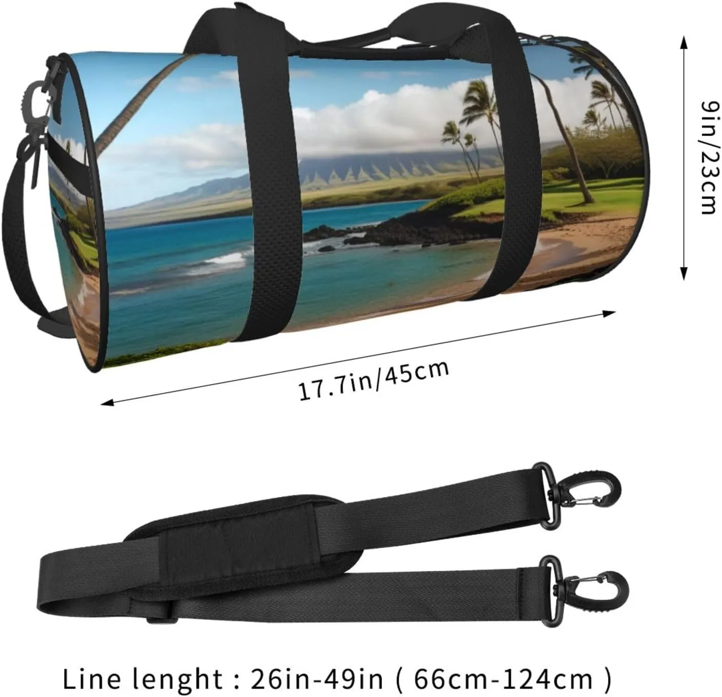 Kauai Hawaii Seashore Printed Travel Bag,Round Personal Item Storage bag,Foldie Duffel Bag for Traveling Vacation,Fitness,Sports
