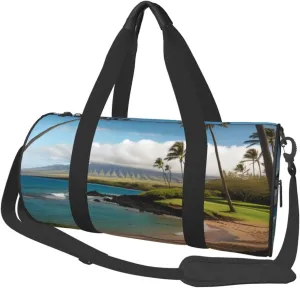 Kauai Hawaii Seashore Printed Travel Bag,Round Personal Item Storage bag,Foldie Duffel Bag for Traveling Vacation,Fitness,Sports
