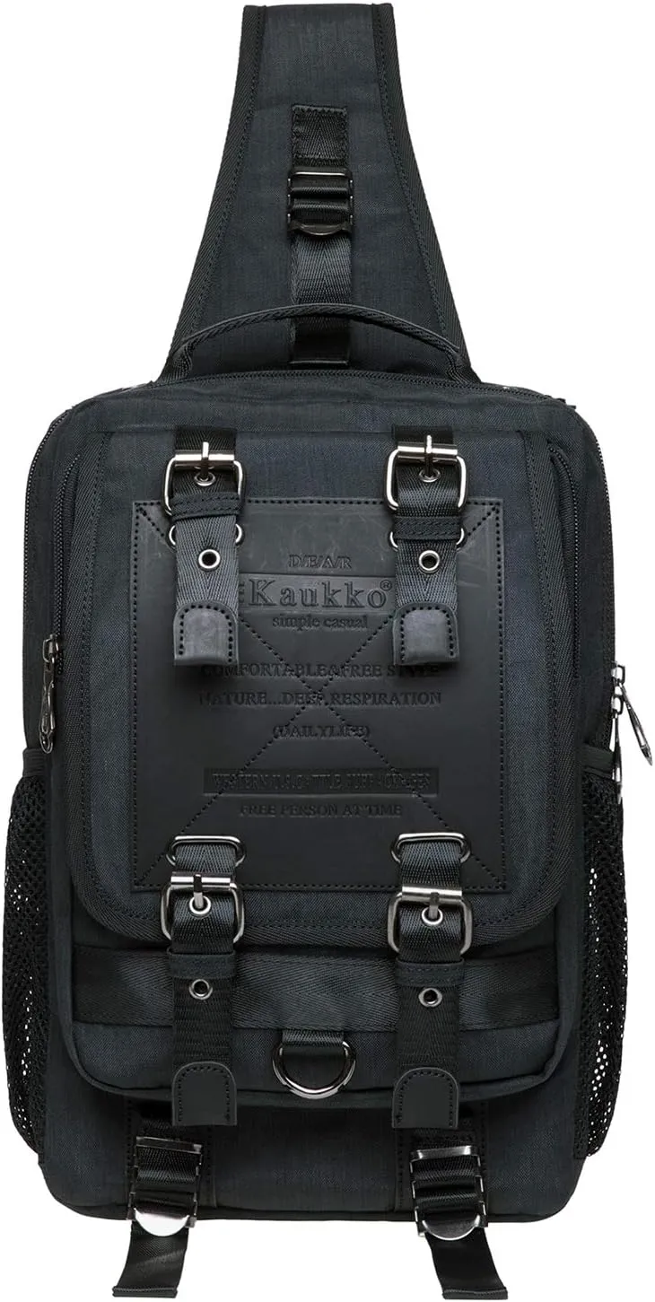 KAUKKO Canvas Messenger Bag Cross Body Shoulder Sling Backpack Travel Hiking Chest Bag