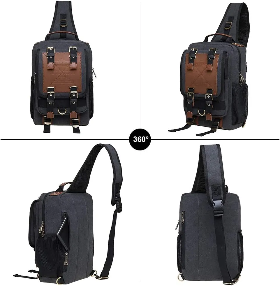 KAUKKO Canvas Messenger Bag Cross Body Shoulder Sling Backpack Travel Hiking Chest Bag