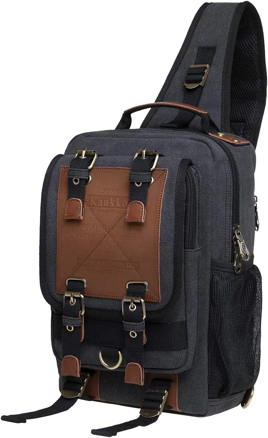 KAUKKO Canvas Messenger Bag Cross Body Shoulder Sling Backpack Travel Hiking Chest Bag