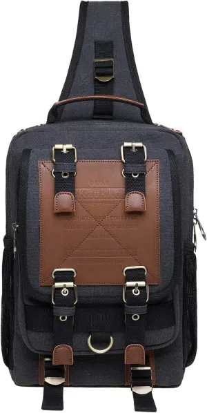KAUKKO Canvas Messenger Bag Cross Body Shoulder Sling Backpack Travel Hiking Chest Bag