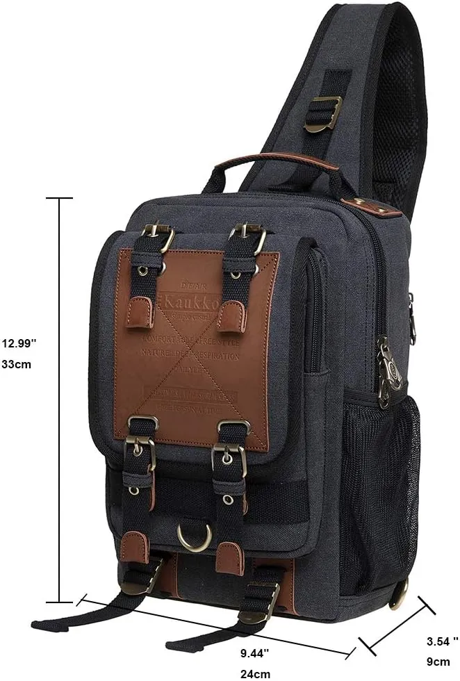 KAUKKO Canvas Messenger Bag Cross Body Shoulder Sling Backpack Travel Hiking Chest Bag