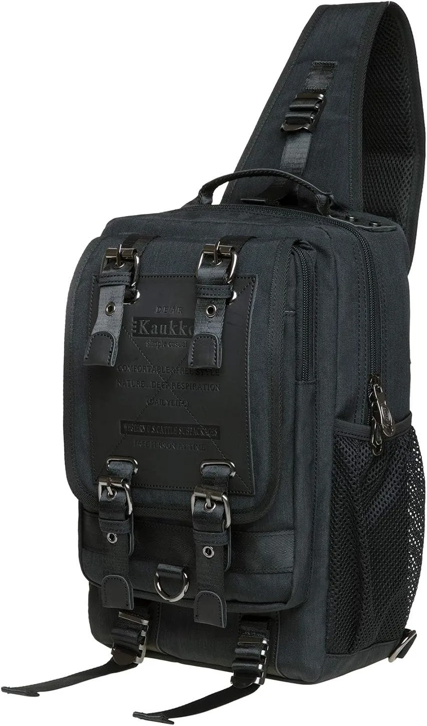 KAUKKO Canvas Messenger Bag Cross Body Shoulder Sling Backpack Travel Hiking Chest Bag