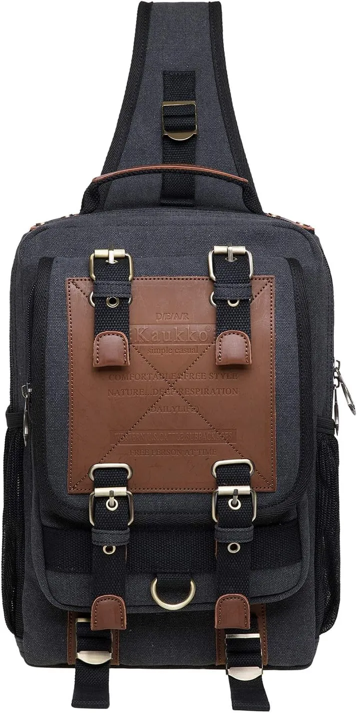 KAUKKO Canvas Messenger Bag Cross Body Shoulder Sling Backpack Travel Hiking Chest Bag