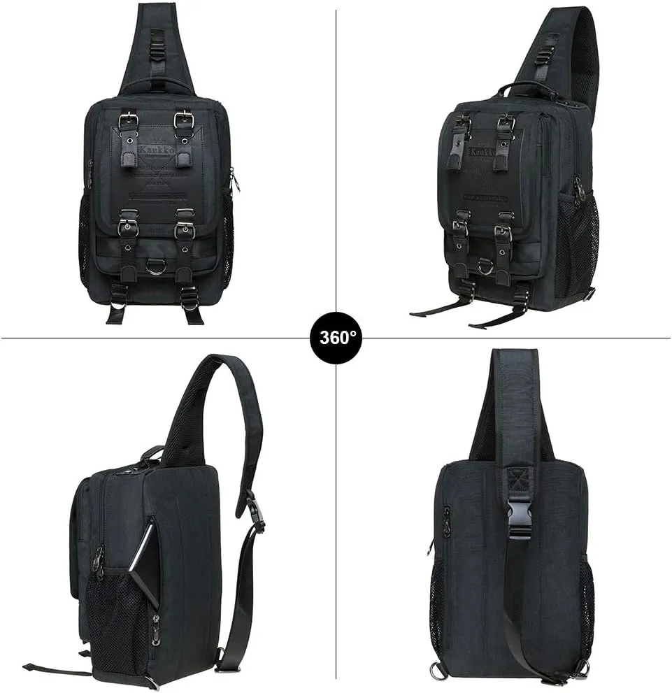 KAUKKO Canvas Messenger Bag Cross Body Shoulder Sling Backpack Travel Hiking Chest Bag