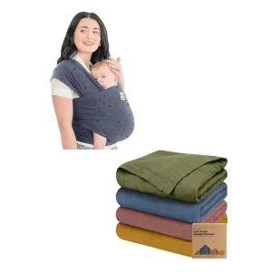 KeaBabies Baby Wrap Carrier and 4-Pack Muslin Swaddle Blankets for Baby Boys, Girls - All in 1 Original Breathable Baby Sling, Hands Free Baby Carrier Sling - Baby Blankets, Newborn Receiving Blanket