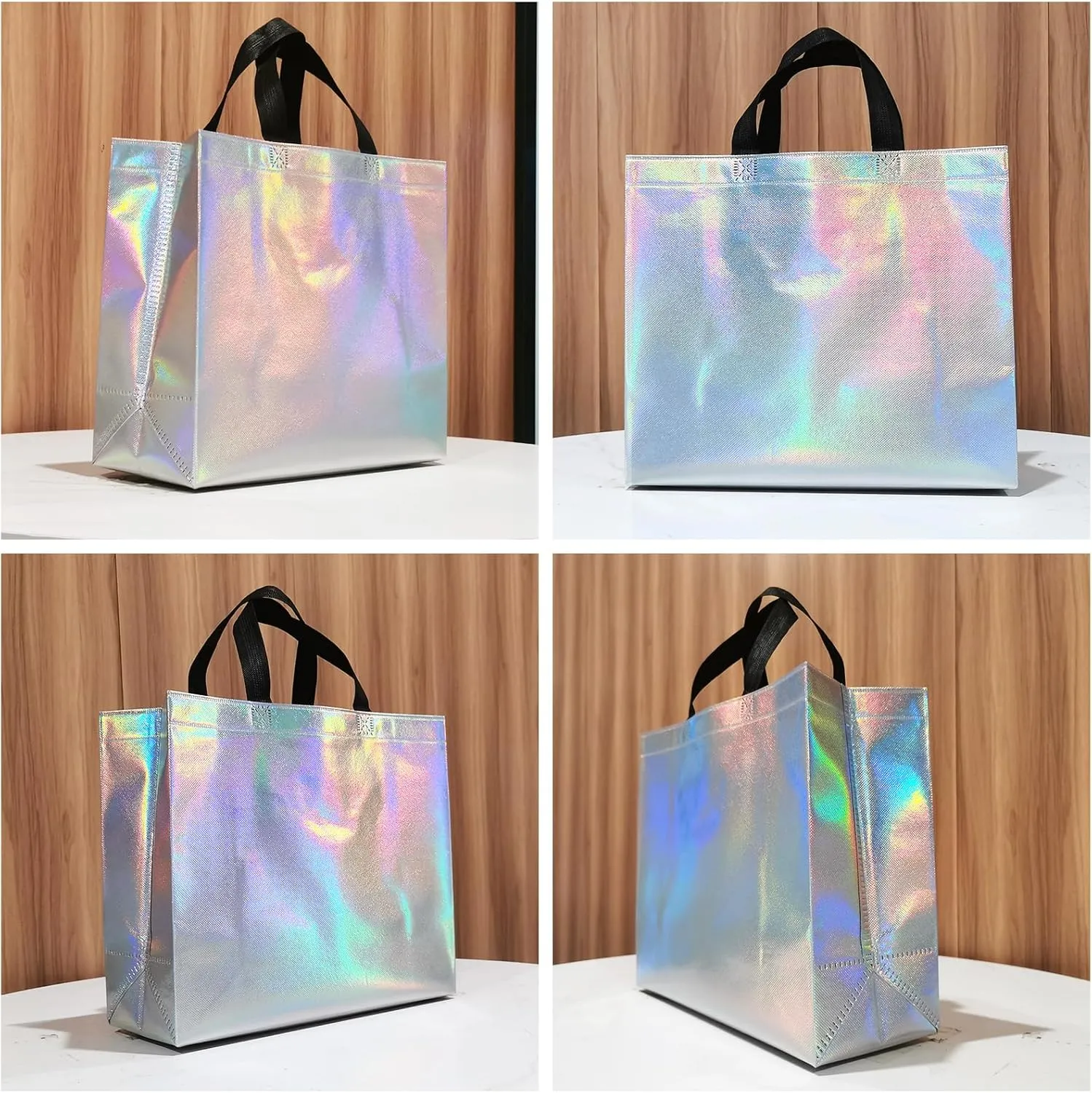 KeerxunBag 12Pcs Reusable Gift Bags（Includes Tissue Paper） Gift bag with handle Birthdays Parties Holidays Weddings Medium 13x5x11in Rainbow Color Gift Bags