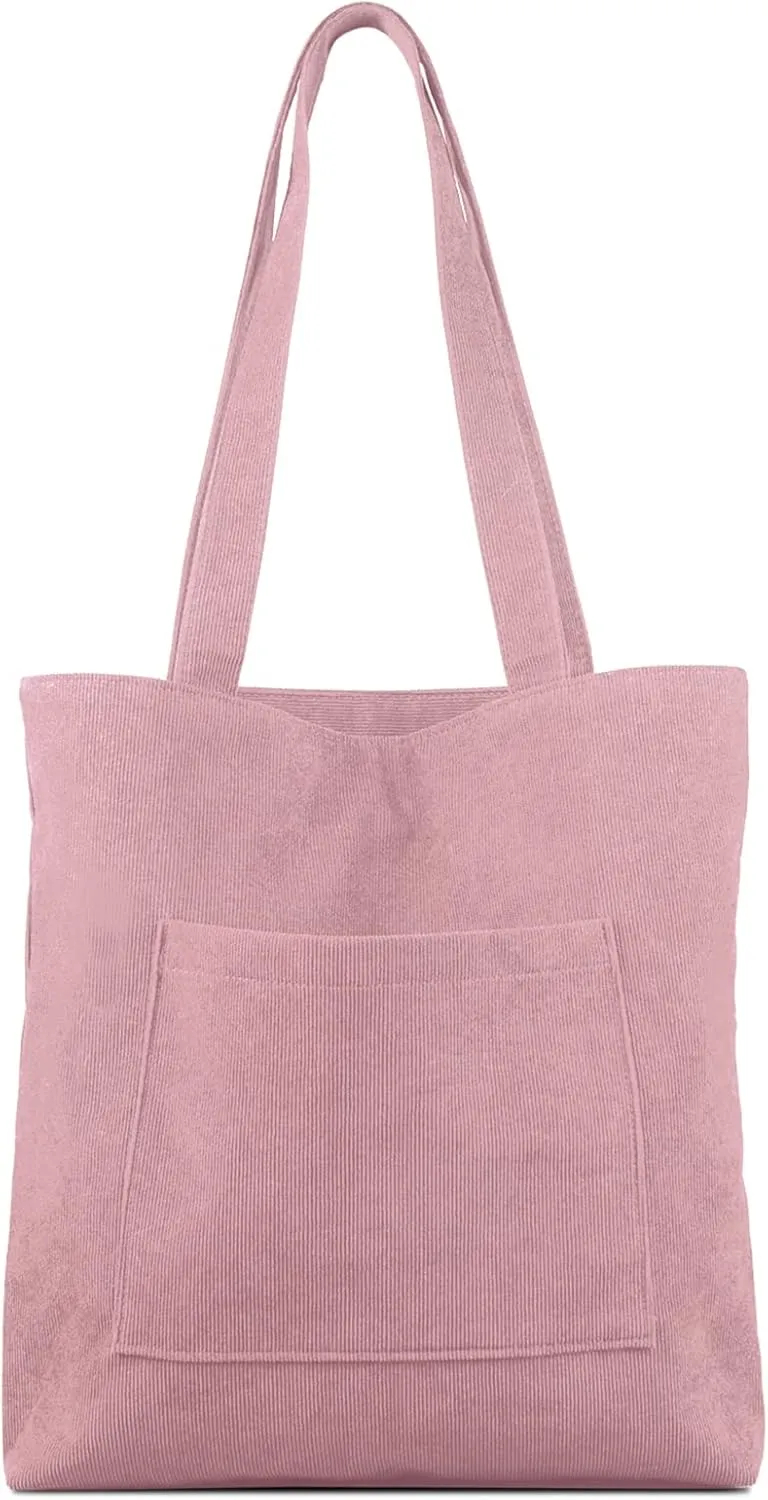 Kememo Corduroy Tote Bag with Zip, Shoulder Bag Women's Hobos Handbags Large Capacity Shopping Bag with Inner Pocket